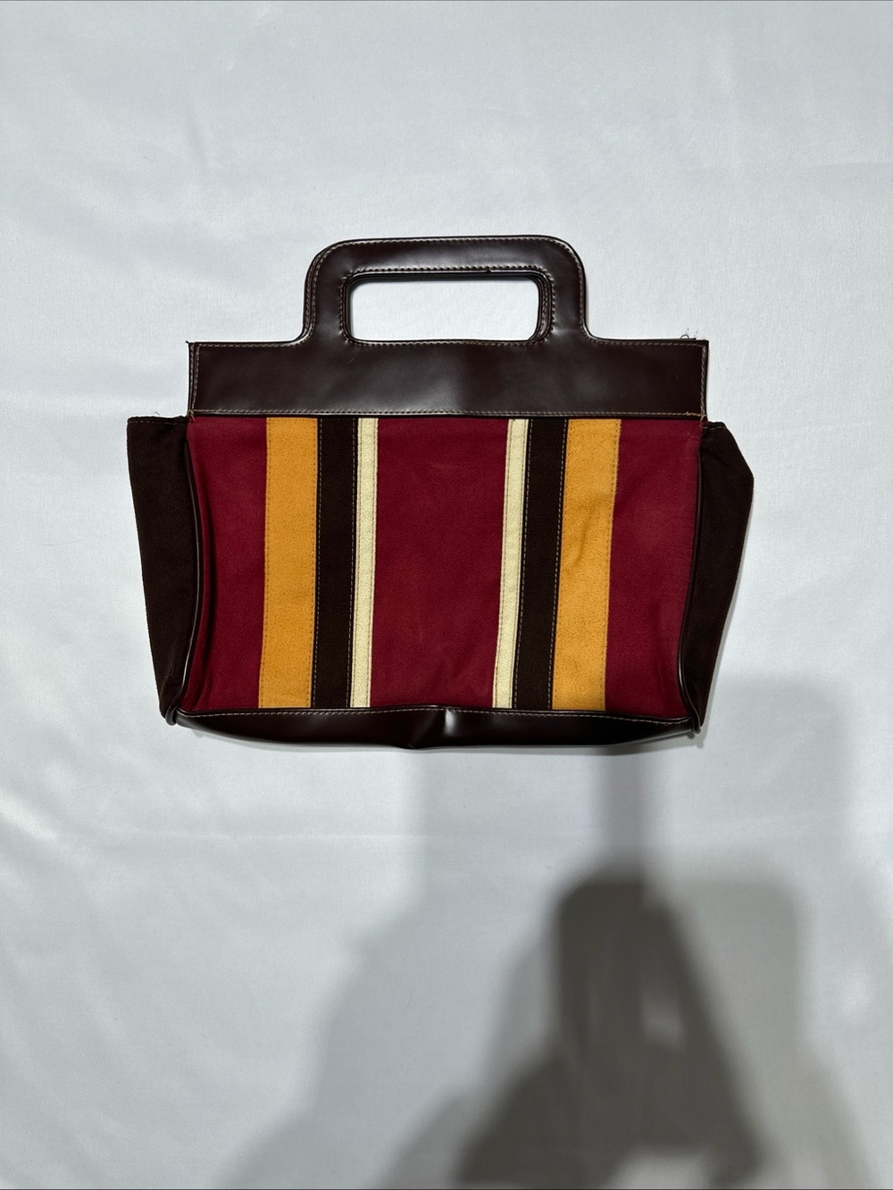 Victoria's Secret Burgundy, Mustard & Cream Striped Wristlet Tote